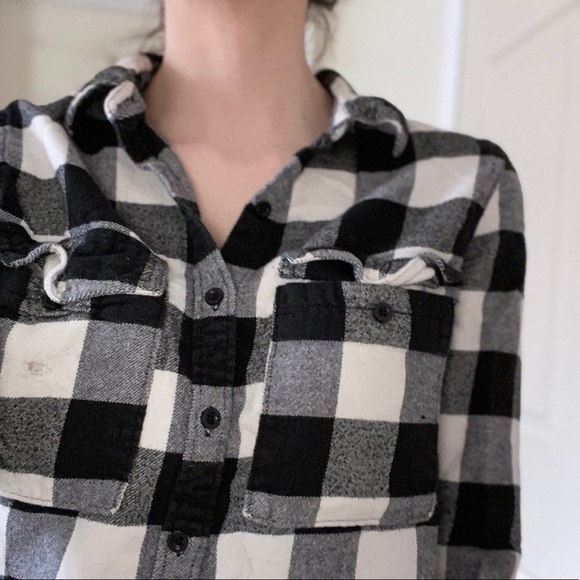 Black White and Grey Plaid Flannel - Picture 3 of 7